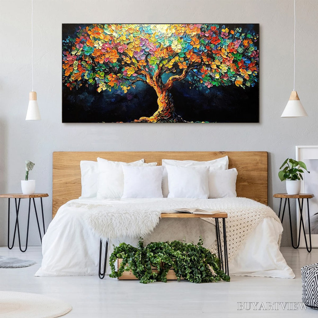 ARTOVITAS Rainbow Bloom – Impasto Palette Knife Floral Tree Painting - image 4