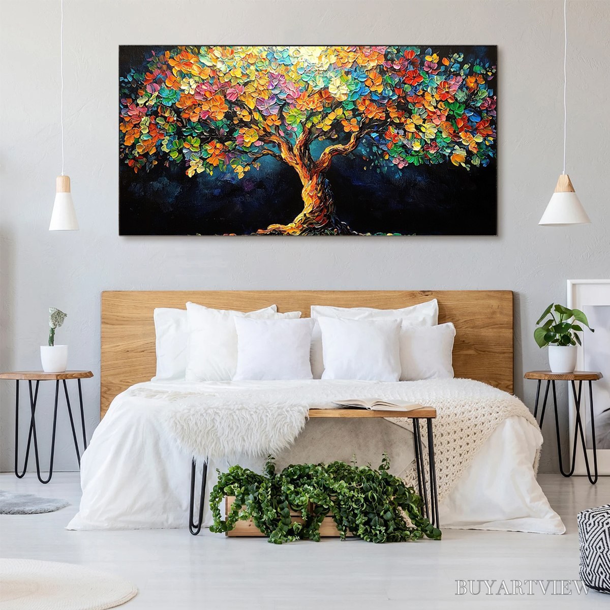 ARTOVITAS Rainbow Bloom – Impasto Palette Knife Floral Tree Painting - image 4