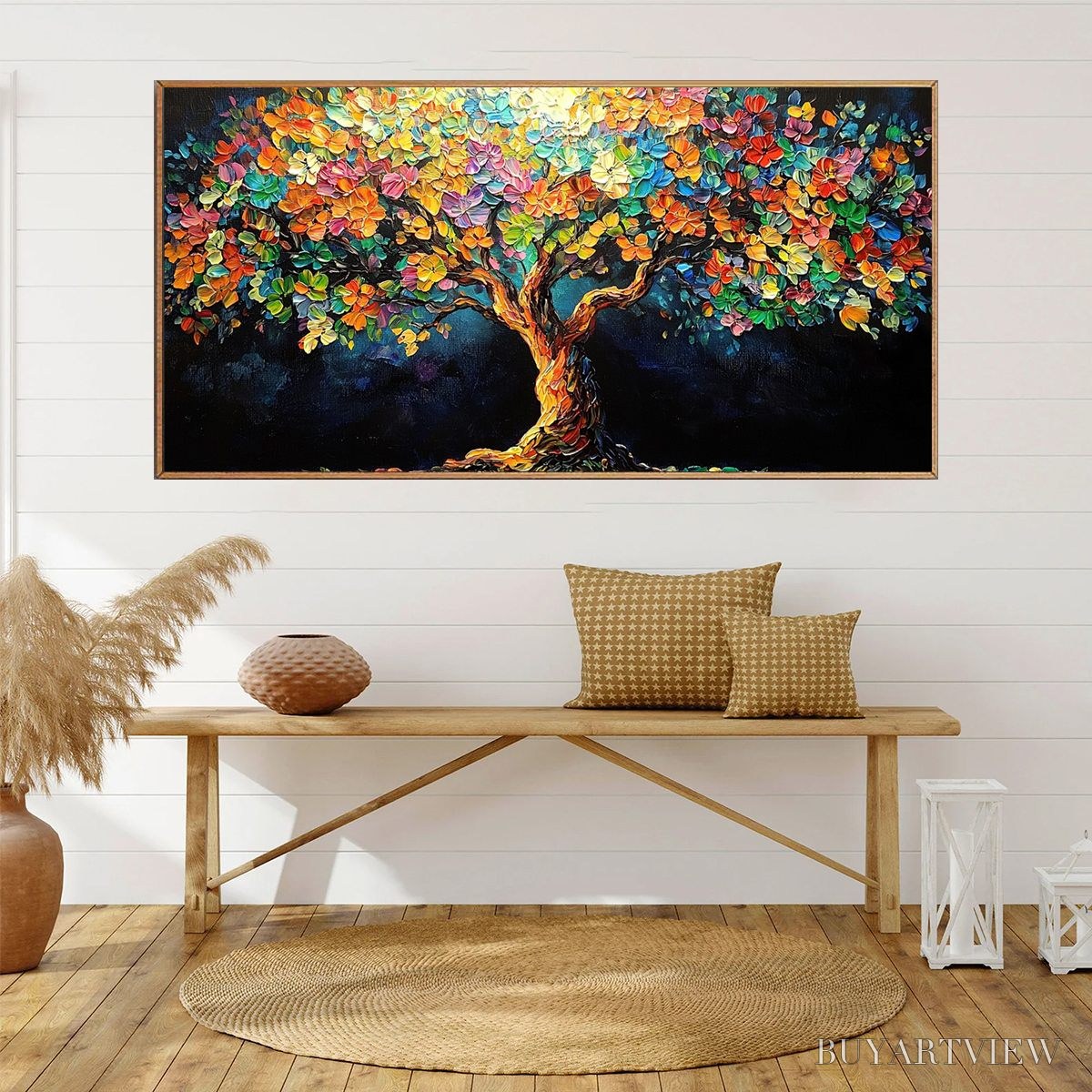 ARTOVITAS Rainbow Bloom – Impasto Palette Knife Floral Tree Painting - image 5