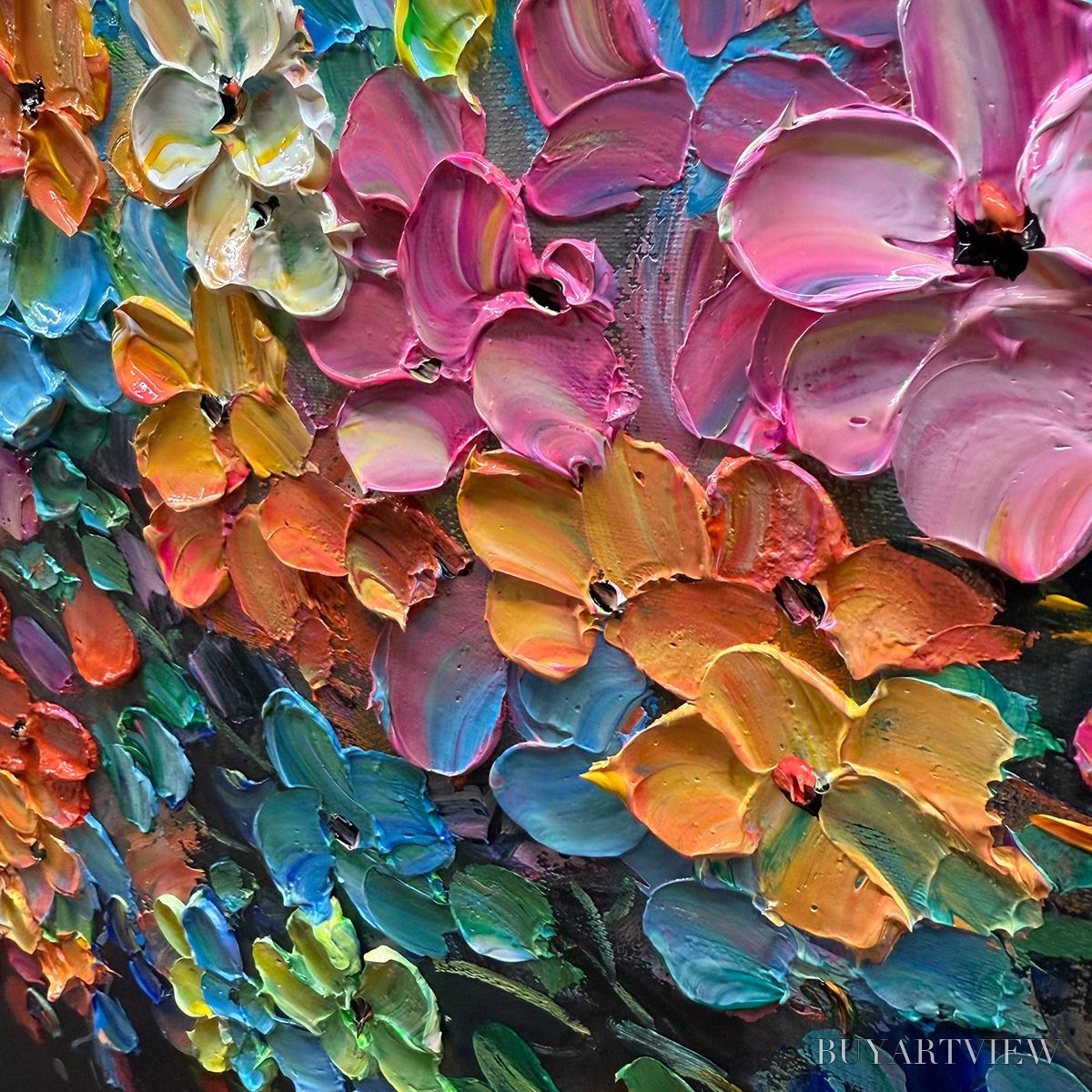 ARTOVITAS Rainbow Bloom – Impasto Palette Knife Floral Tree Painting - image 6