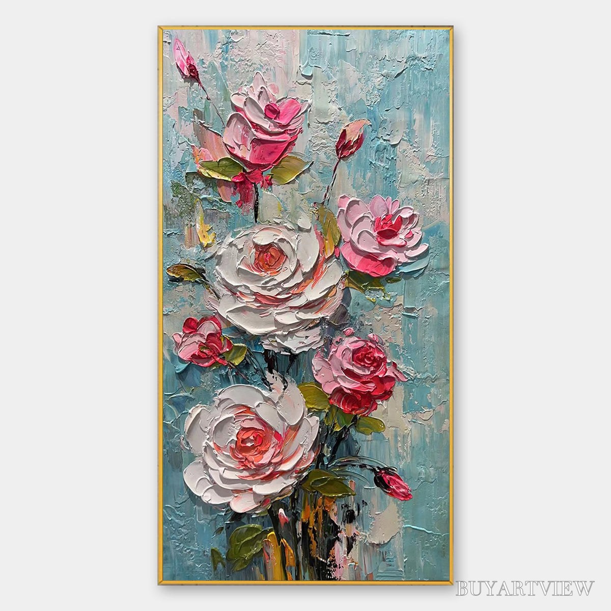 ARTOVITAS Blushing Bouquet – Textured Floral Impasto Oil Painting - image 1