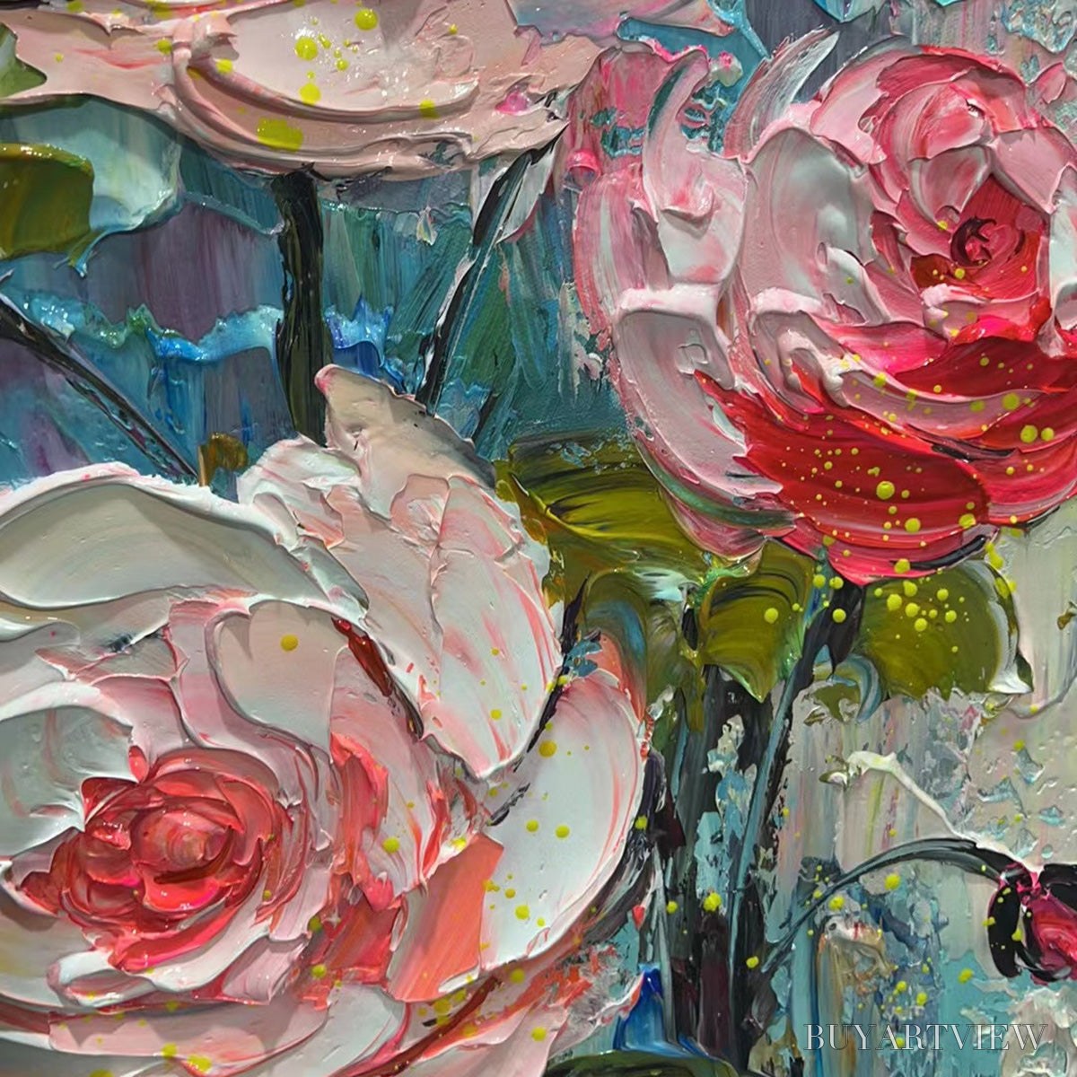 ARTOVITAS Blushing Bouquet – Textured Floral Impasto Oil Painting - image 3