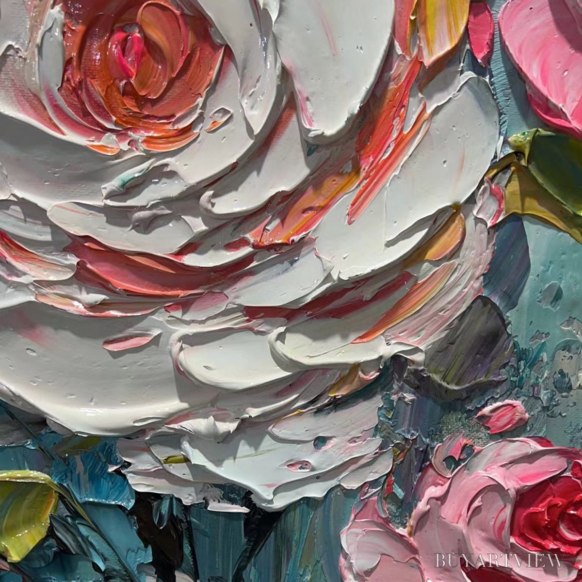 ARTOVITAS Blushing Bouquet – Textured Floral Impasto Oil Painting - image 6