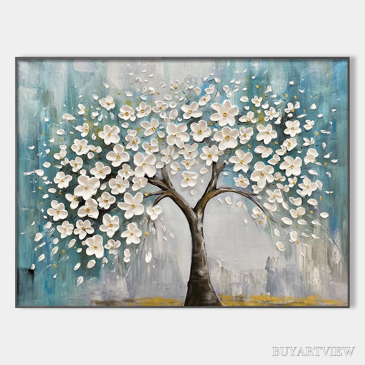 ARTOVITAS Blossom Dream – White Floral Impasto Oil Painting - image 1