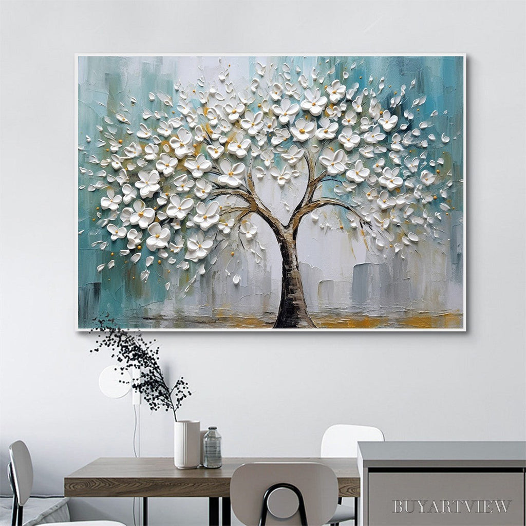 ARTOVITAS Blossom Dream – White Floral Impasto Oil Painting - image 2