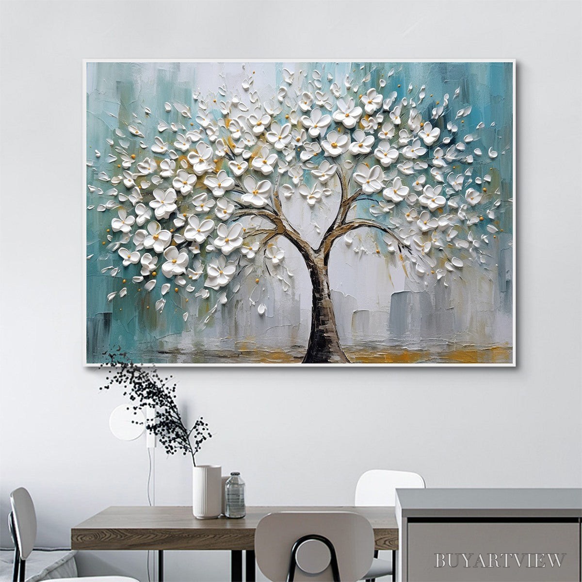 ARTOVITAS Blossom Dream – White Floral Impasto Oil Painting - image 2
