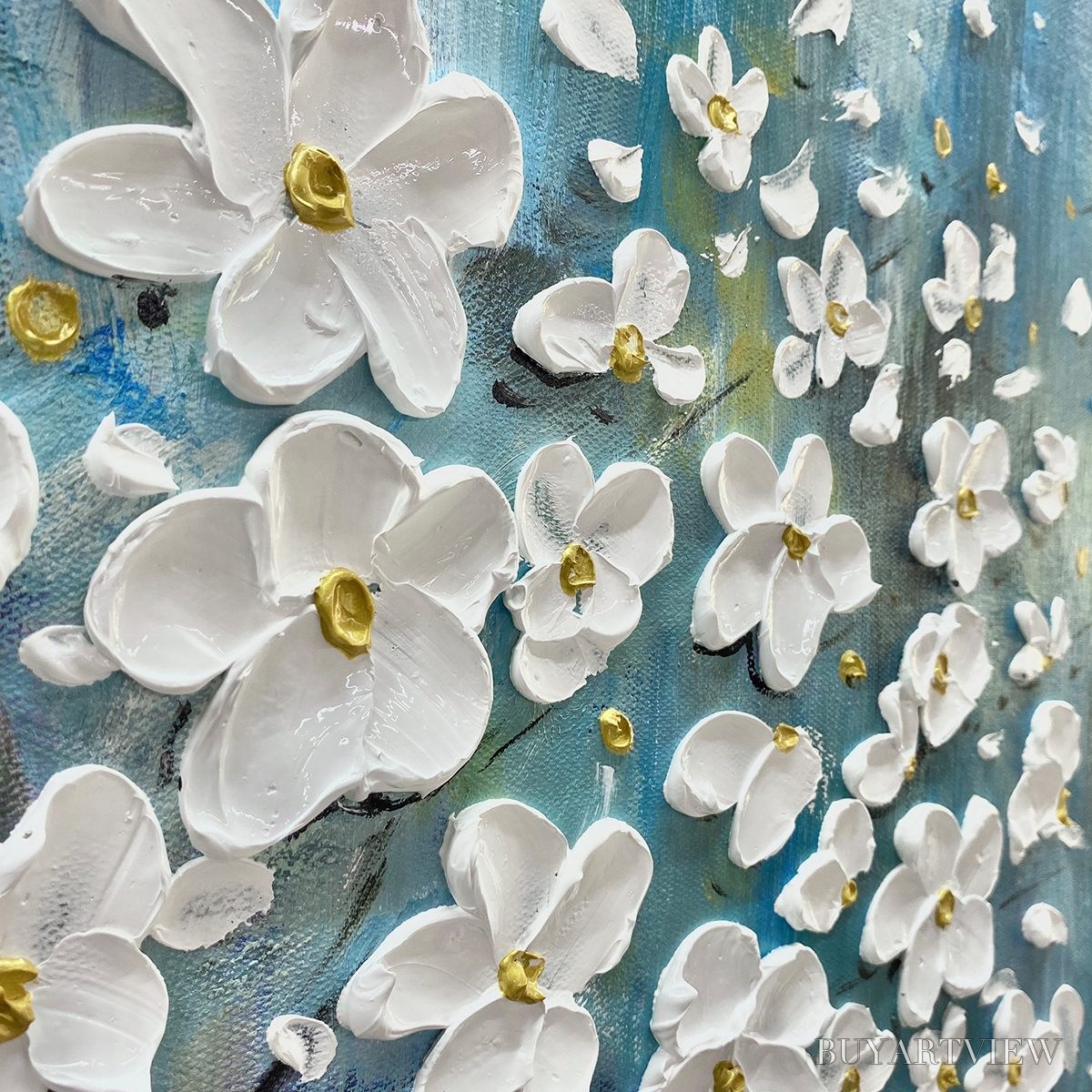 ARTOVITAS Blossom Dream – White Floral Impasto Oil Painting - image 3