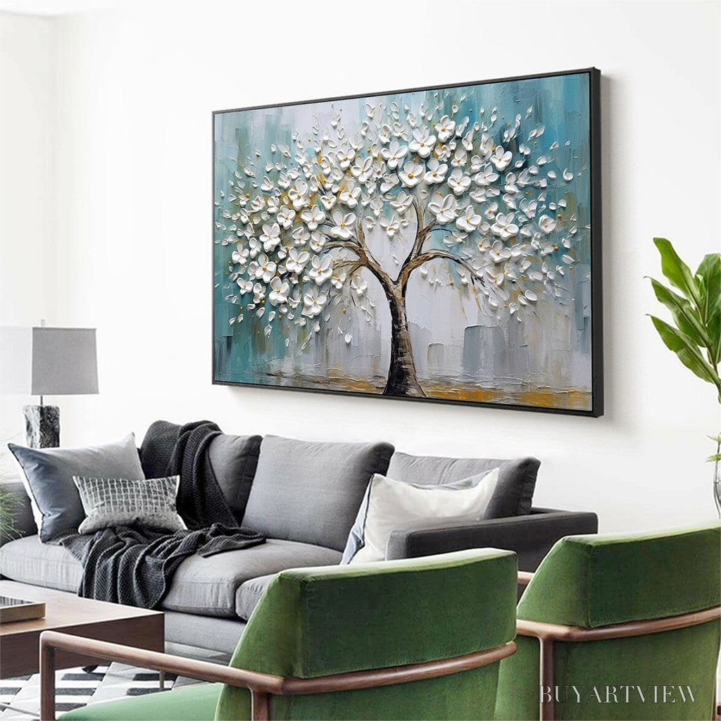 ARTOVITAS Blossom Dream – White Floral Impasto Oil Painting - image 4