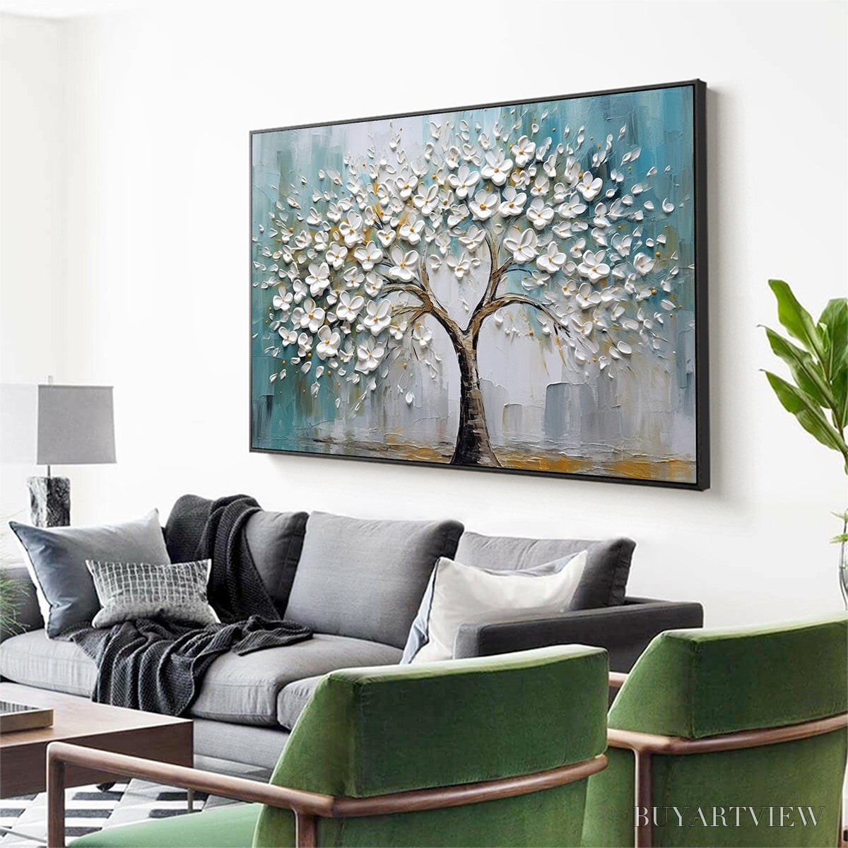 ARTOVITAS Blossom Dream – White Floral Impasto Oil Painting - image 4