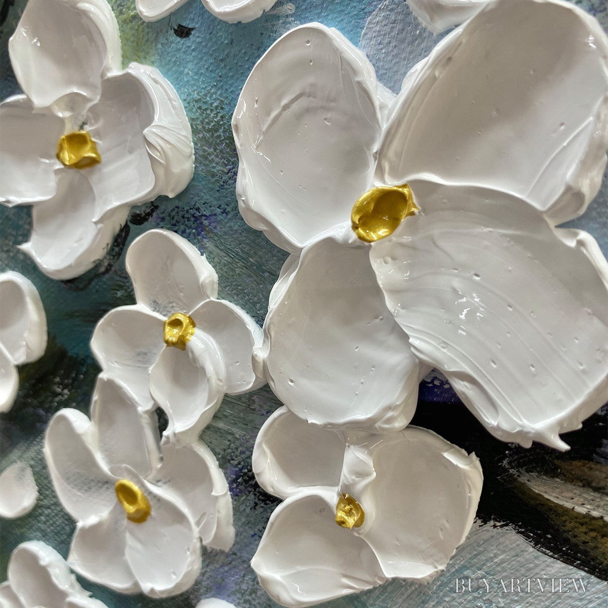 ARTOVITAS Blossom Dream – White Floral Impasto Oil Painting - image 5