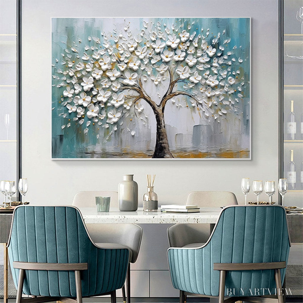ARTOVITAS Blossom Dream – White Floral Impasto Oil Painting - image 6