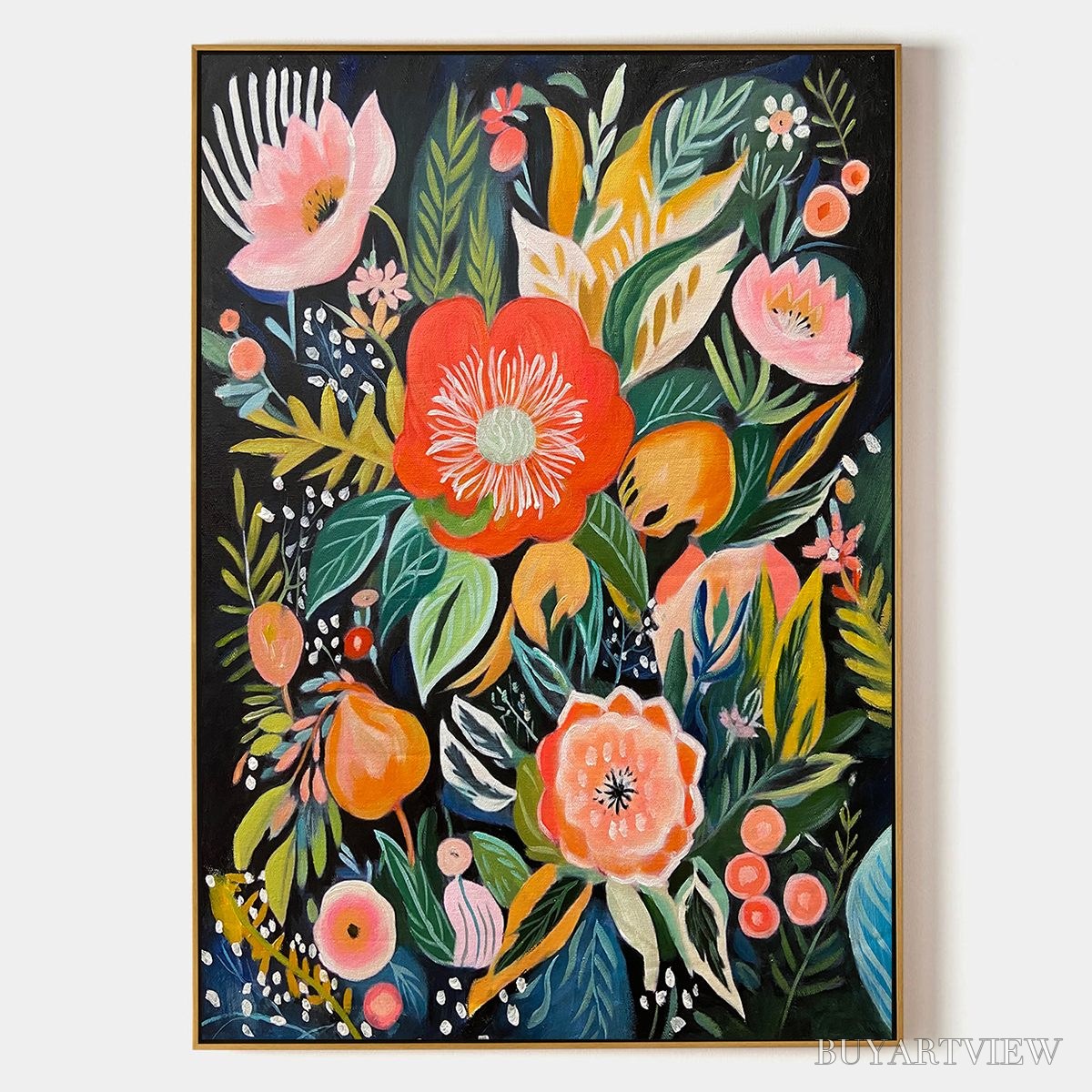 ARTOVITAS Midnight Garden – Vibrant Floral Boho Oil Painting - image 1