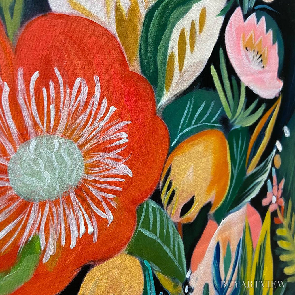 ARTOVITAS Midnight Garden – Vibrant Floral Boho Oil Painting - image 3