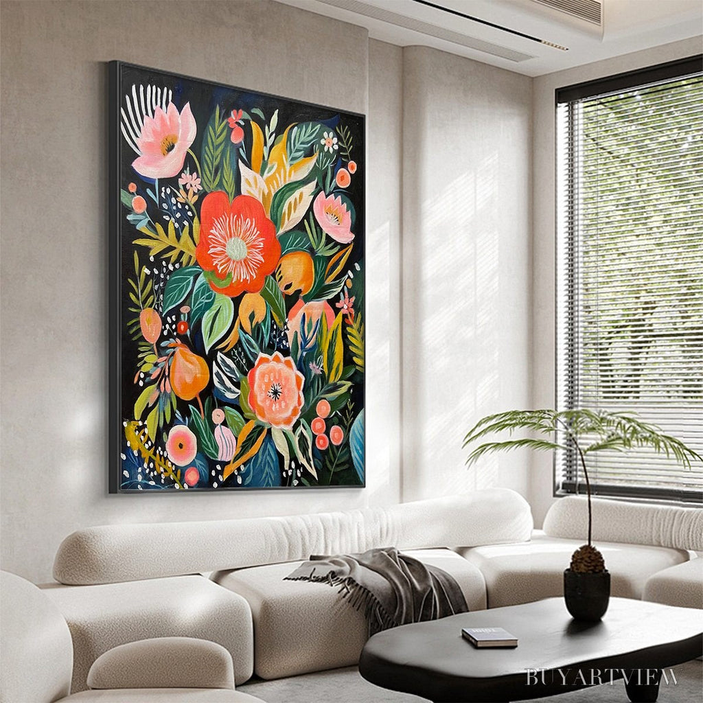 ARTOVITAS Midnight Garden – Vibrant Floral Boho Oil Painting - image 4