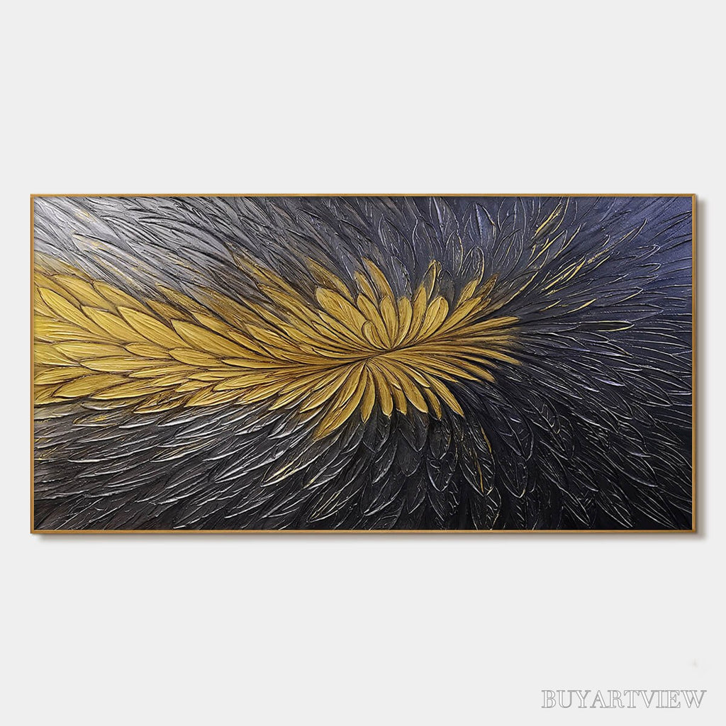 ARTOVITAS Golden Bloom – Textured Abstract Gold Black Oil Painting - image 1