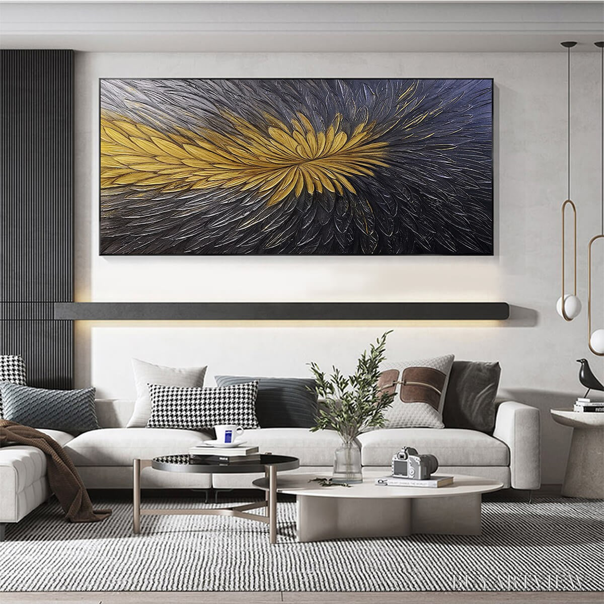 ARTOVITAS Golden Bloom – Textured Abstract Gold Black Oil Painting - image 2