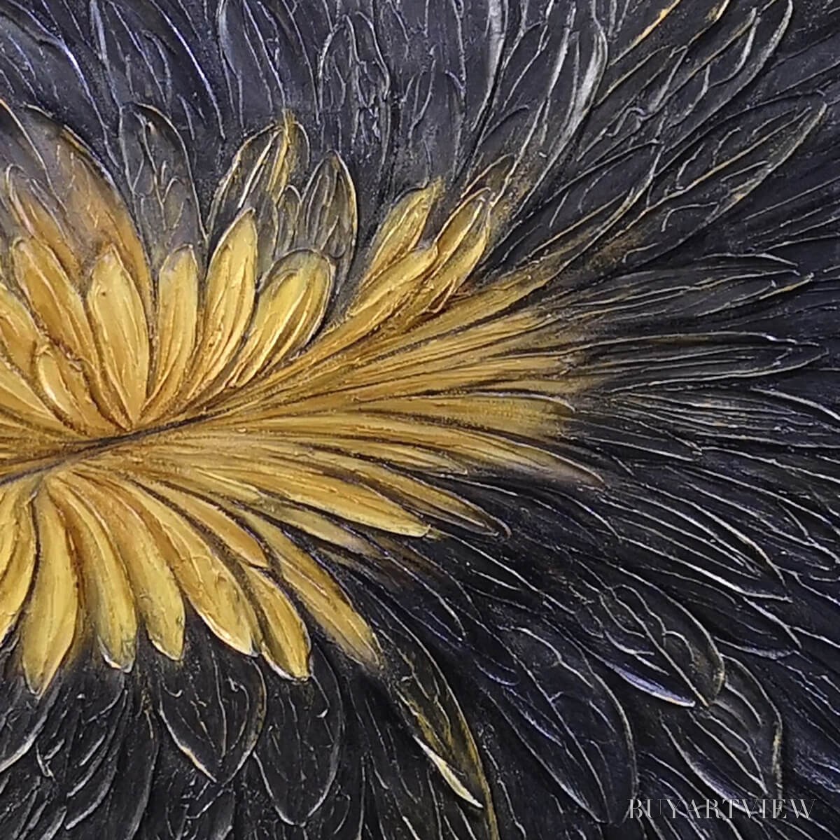 ARTOVITAS Golden Bloom – Textured Abstract Gold Black Oil Painting - image 3