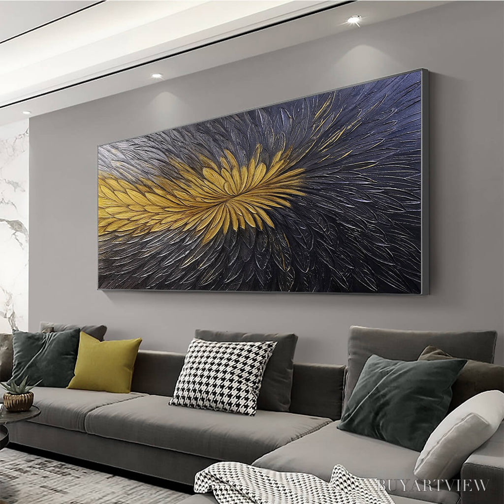ARTOVITAS Golden Bloom – Textured Abstract Gold Black Oil Painting - image 4