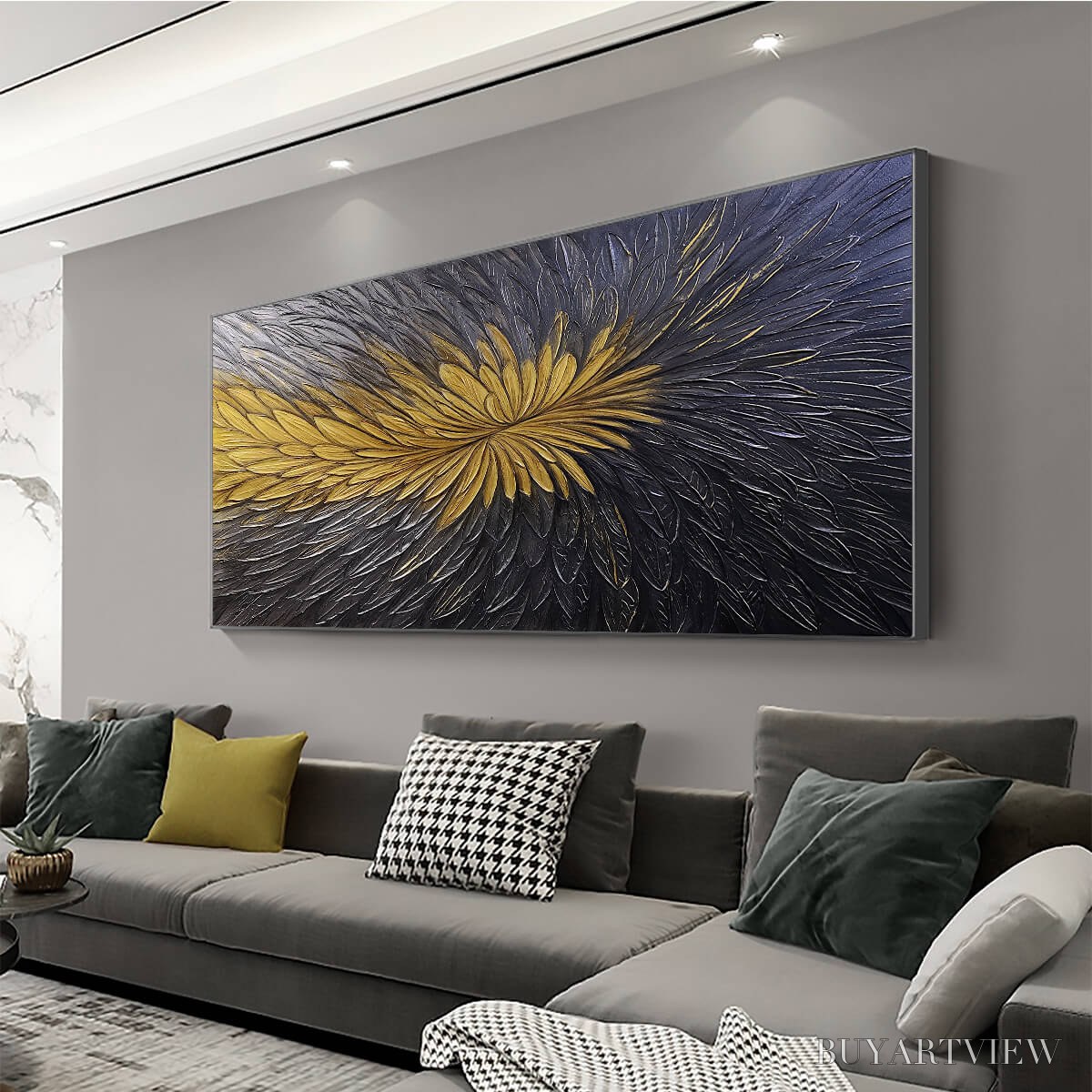 ARTOVITAS Golden Bloom – Textured Abstract Gold Black Oil Painting - image 4