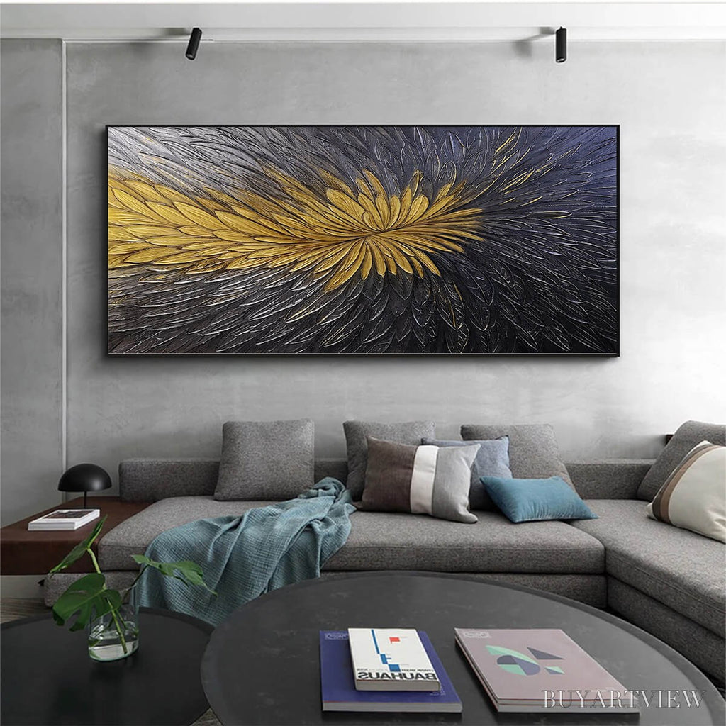 ARTOVITAS Golden Bloom – Textured Abstract Gold Black Oil Painting - image 6