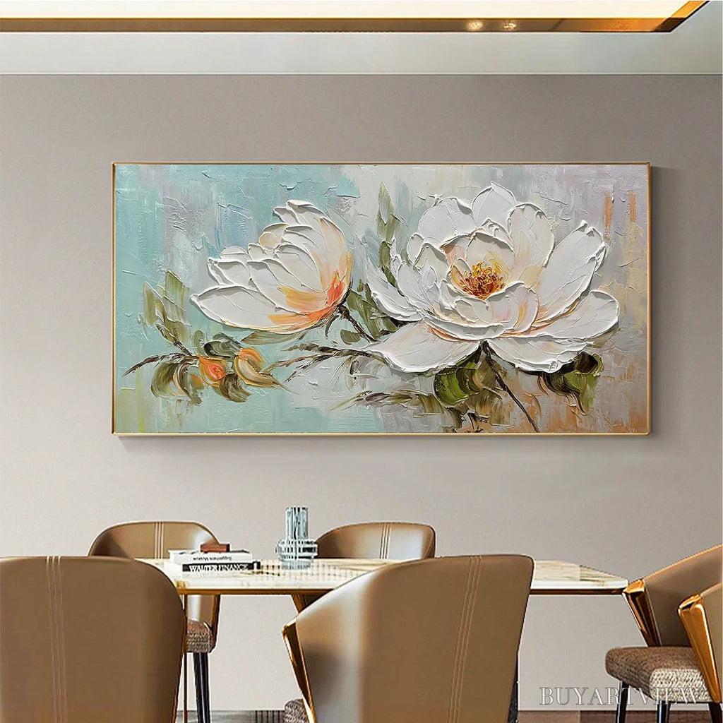 ARTOVITAS Peony Harmony – Impasto Peony Painting in Soft White and Peach - image 2