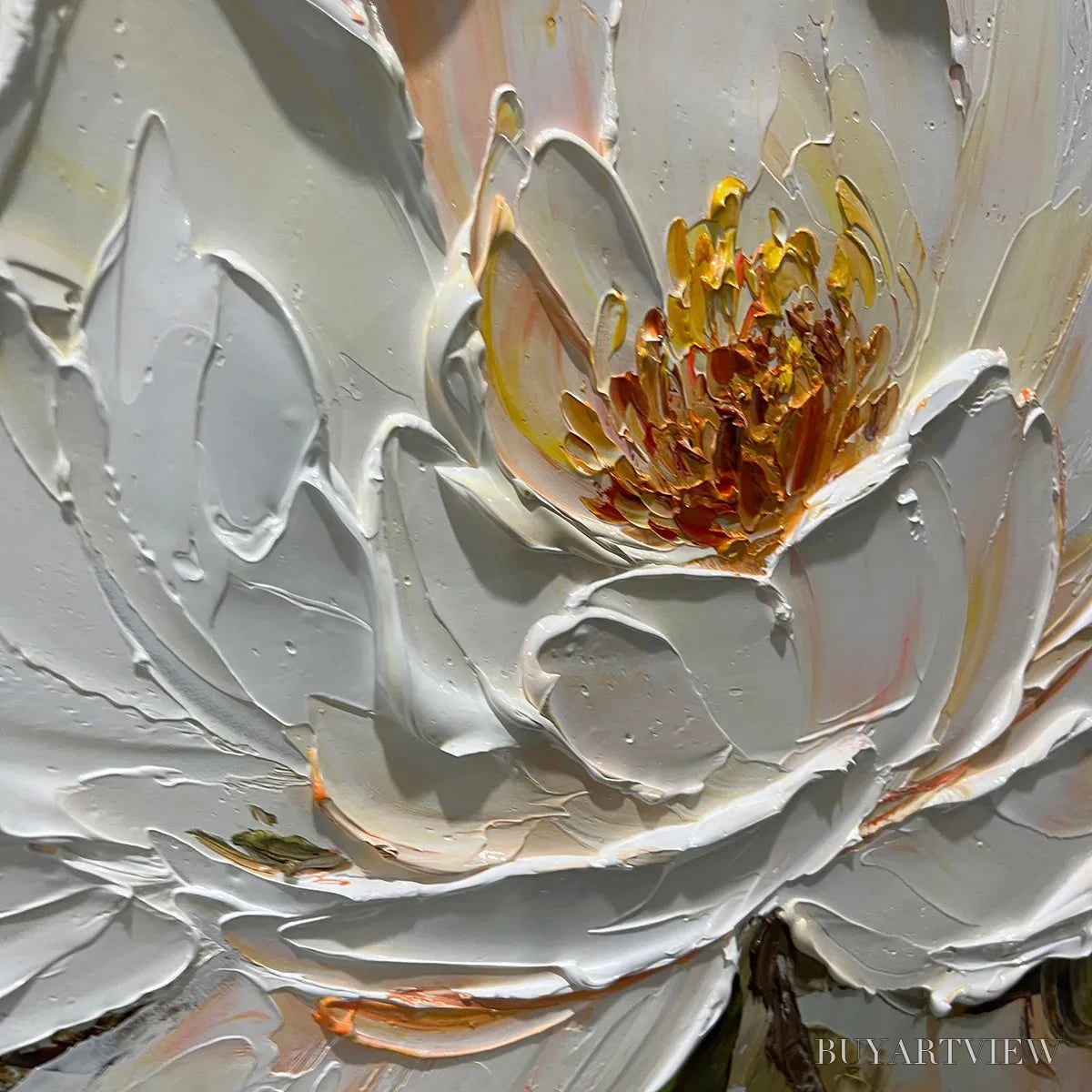 ARTOVITAS Peony Harmony – Impasto Peony Painting in Soft White and Peach - image 3
