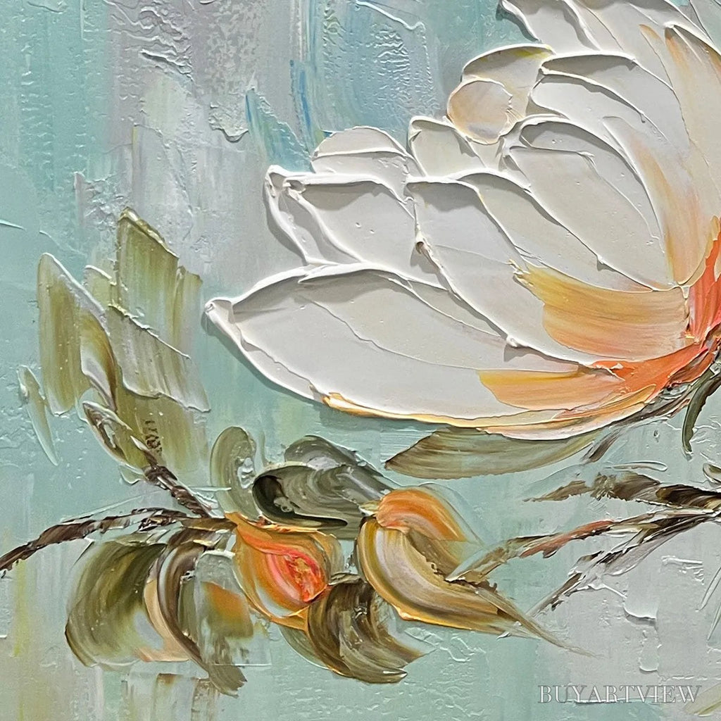 ARTOVITAS Peony Harmony – Impasto Peony Painting in Soft White and Peach - image 5
