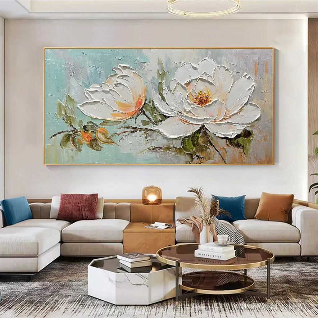 ARTOVITAS Peony Harmony – Impasto Peony Painting in Soft White and Peach - image 6