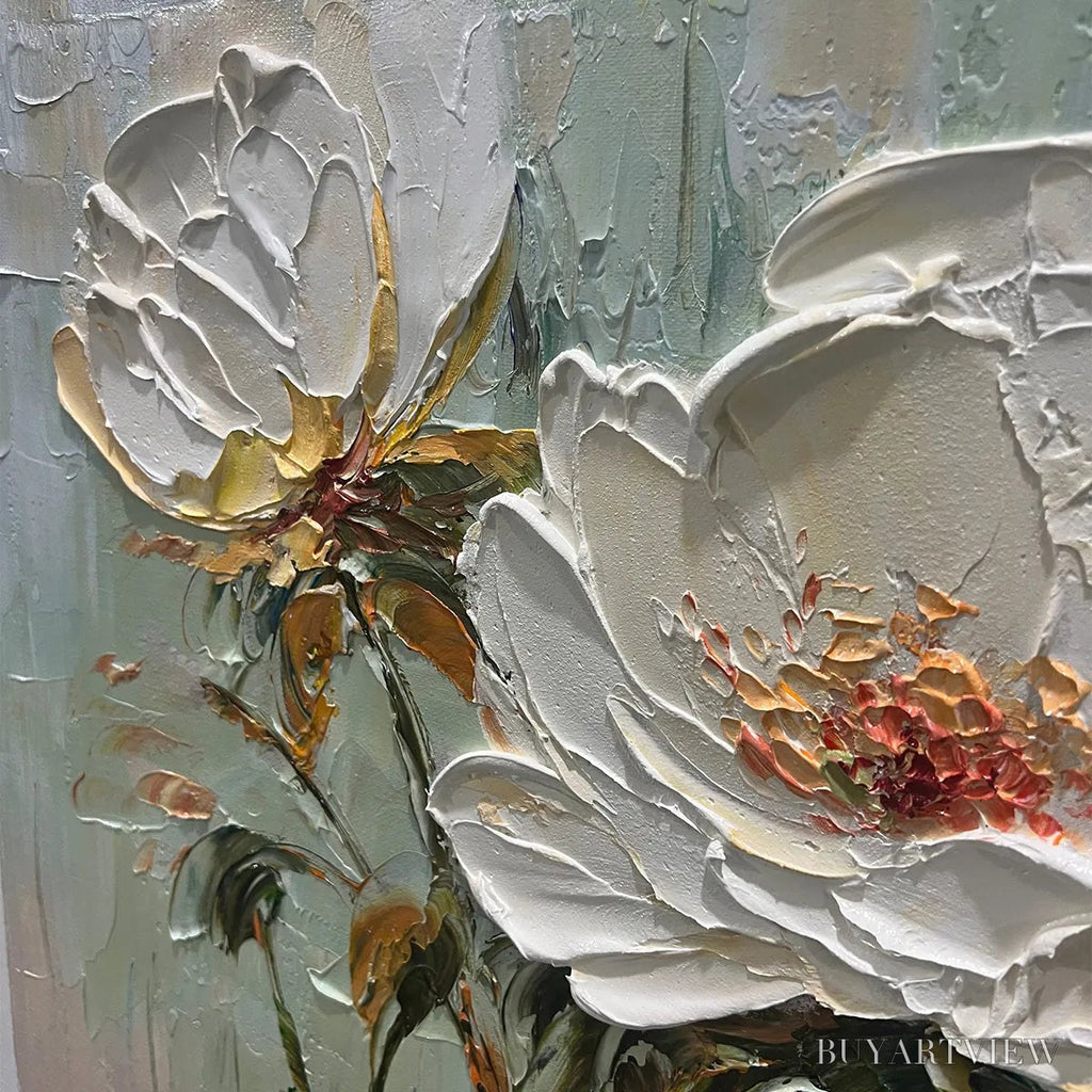 ARTOVITAS White Peony Duet – Square Impasto Peony Painting in Soft White - image 5