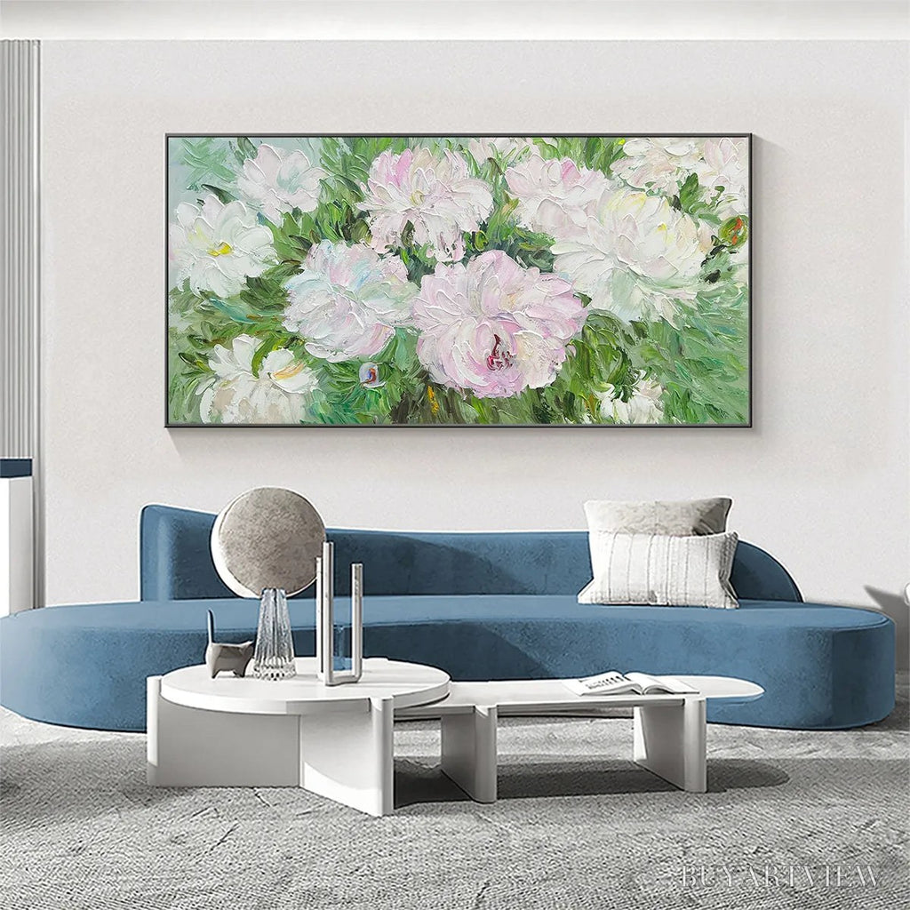 ARTOVITAS Blushing Peonies – Floral Painting in Soft Pink and White - image 2