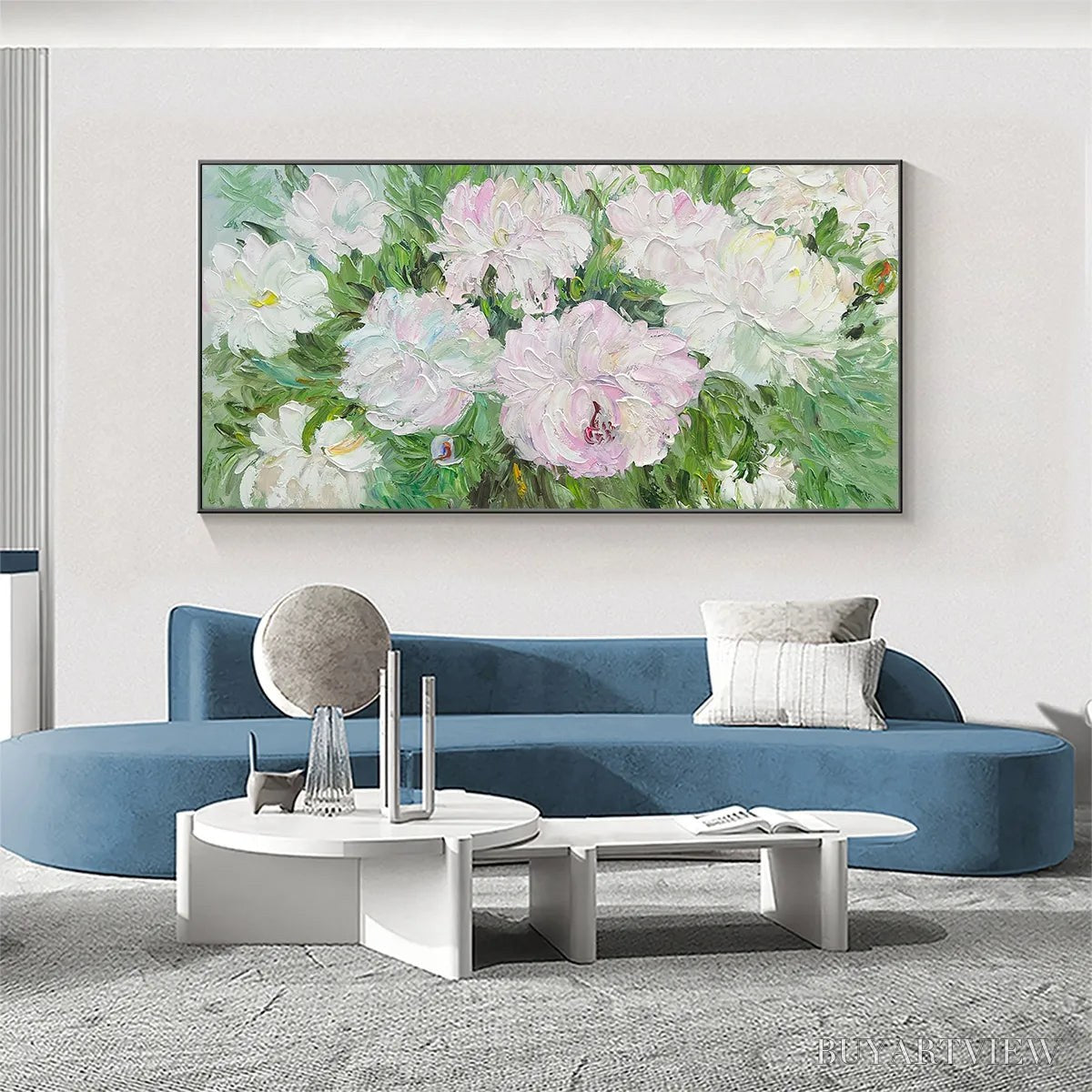 ARTOVITAS Blushing Peonies – Floral Painting in Soft Pink and White - image 2