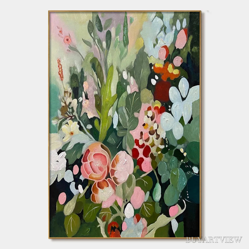 ARTOVITAS Secret Garden – Vertical Floral Painting in Vibrant Colors - image 1