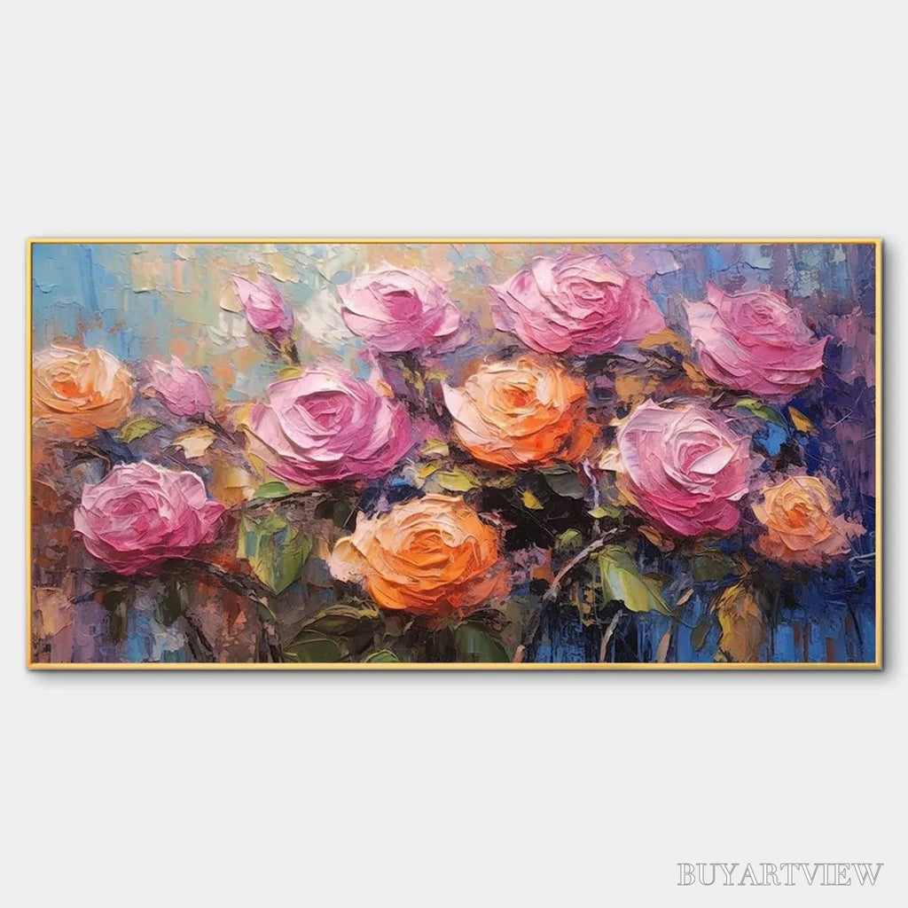 ARTOVITAS Sunkissed Rose Harmony – Original Impasto Floral Oil Painting on Canvas - image 1