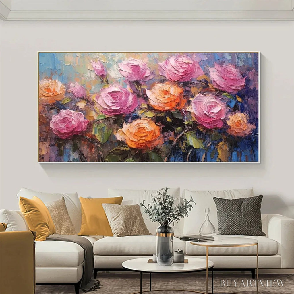 ARTOVITAS Sunkissed Rose Harmony – Original Impasto Floral Oil Painting on Canvas - image 2