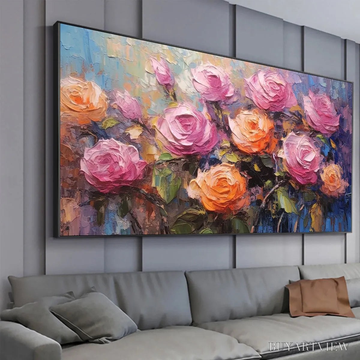 ARTOVITAS Sunkissed Rose Harmony – Original Impasto Floral Oil Painting on Canvas - image 3