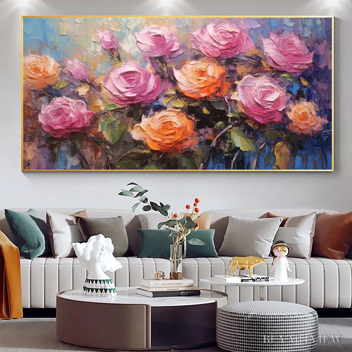 ARTOVITAS Sunkissed Rose Harmony – Original Impasto Floral Oil Painting on Canvas - image 4