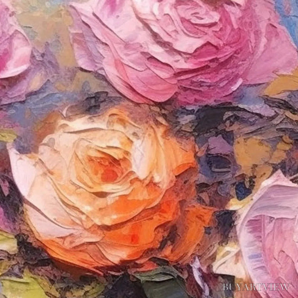ARTOVITAS Sunkissed Rose Harmony – Original Impasto Floral Oil Painting on Canvas - image 5