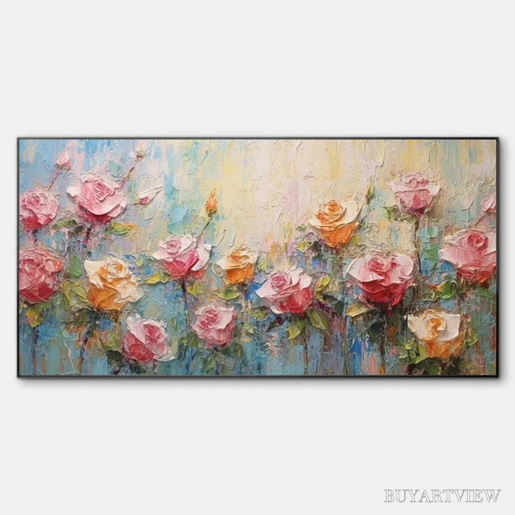ARTOVITAS Pastel Rose Garden – Original Impasto Floral Oil Painting - image 1