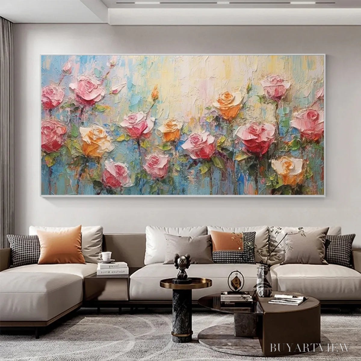 ARTOVITAS Pastel Rose Garden – Original Impasto Floral Oil Painting - image 2
