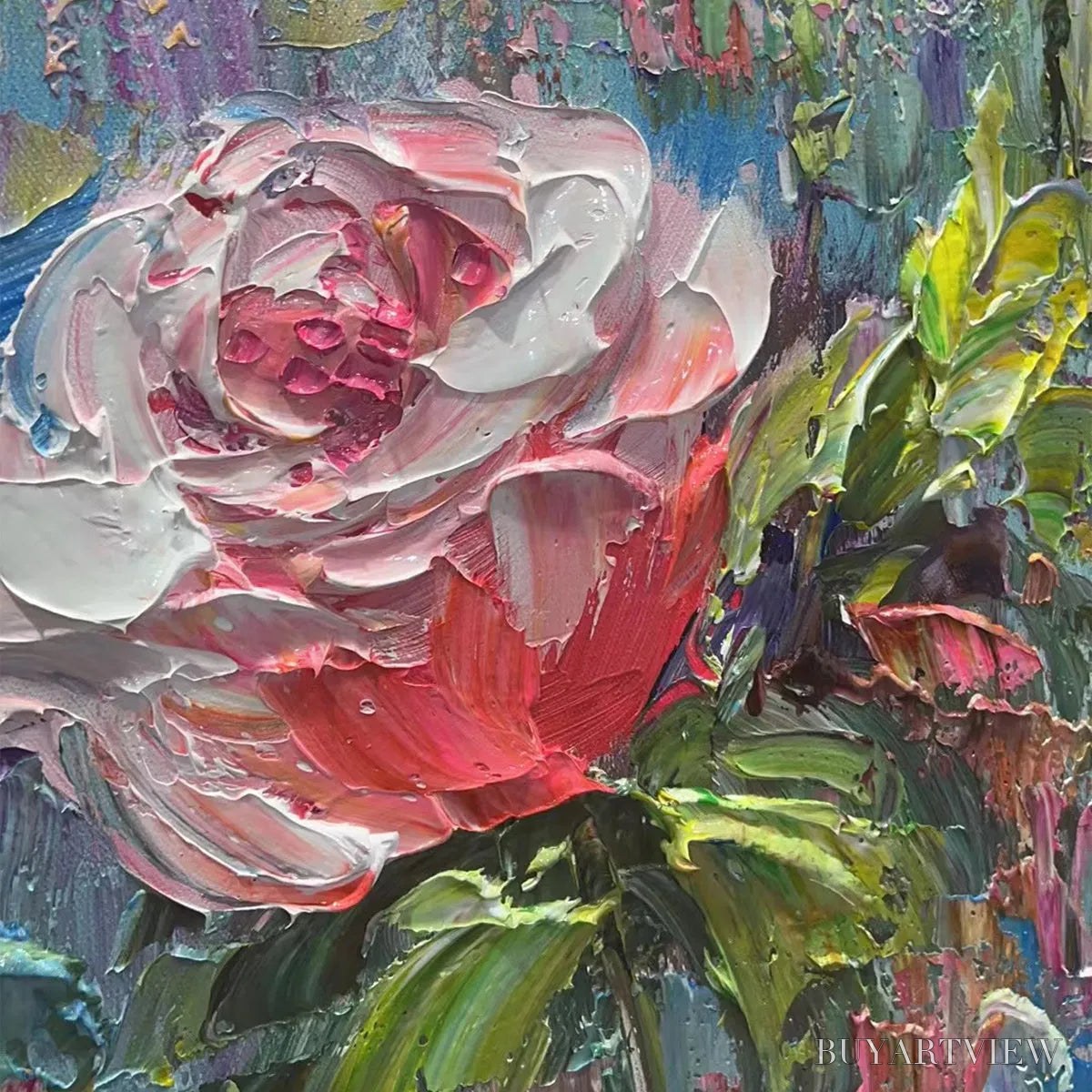 ARTOVITAS Pastel Rose Garden – Original Impasto Floral Oil Painting - image 3