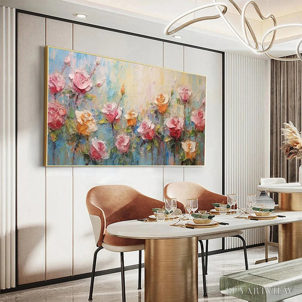 ARTOVITAS Pastel Rose Garden – Original Impasto Floral Oil Painting - image 4