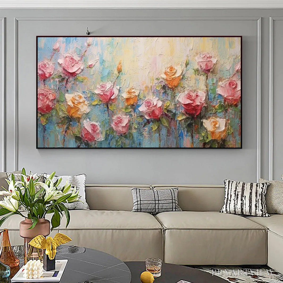ARTOVITAS Pastel Rose Garden – Original Impasto Floral Oil Painting - image 5
