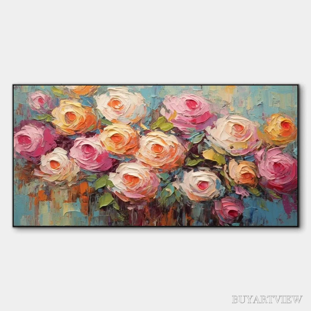 ARTOVITAS Blooming Bouquet Rhapsody – Colorful Impasto Floral Rose Painting for Wall Decor - image 1