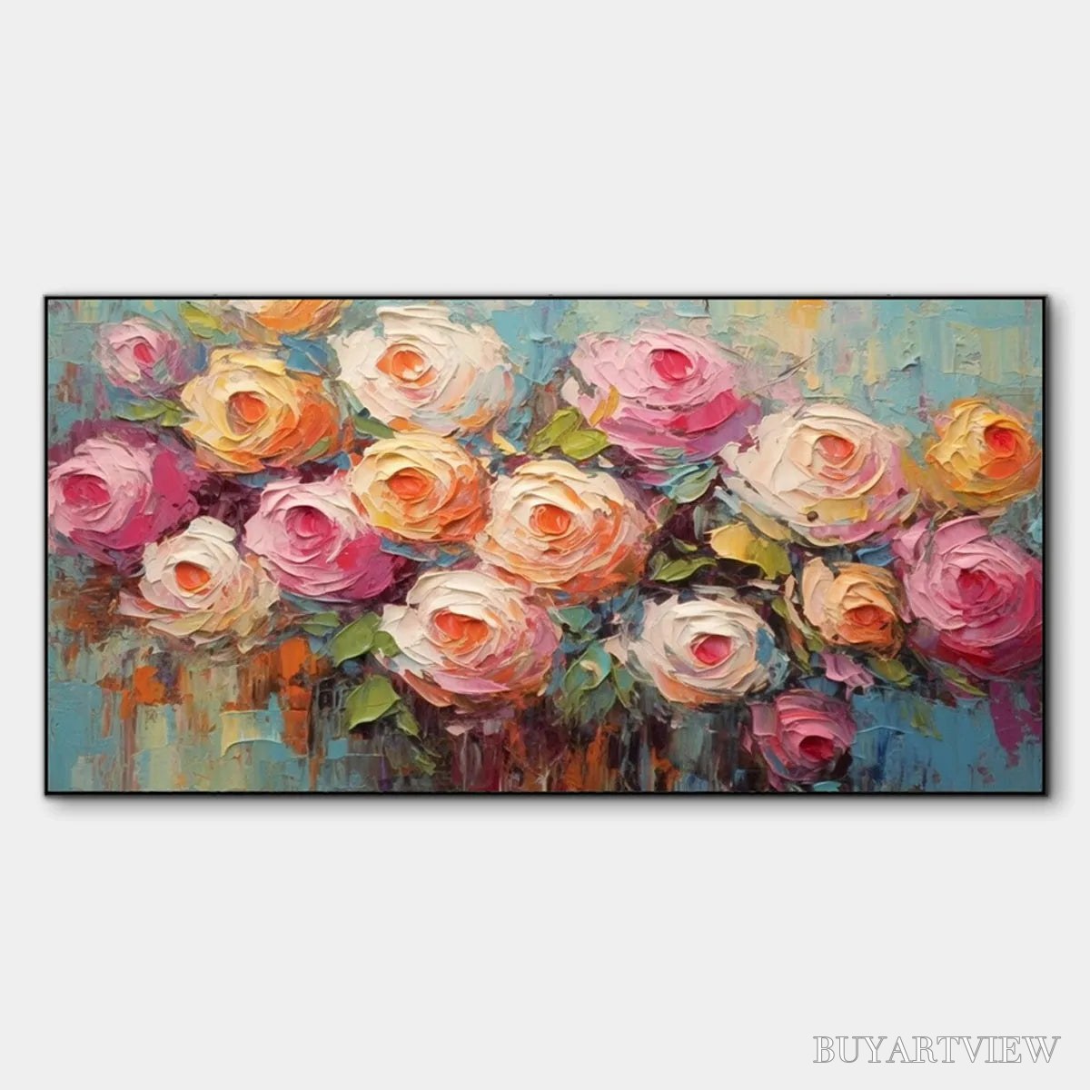 ARTOVITAS Blooming Bouquet Rhapsody – Colorful Impasto Floral Rose Painting for Wall Decor - image 1