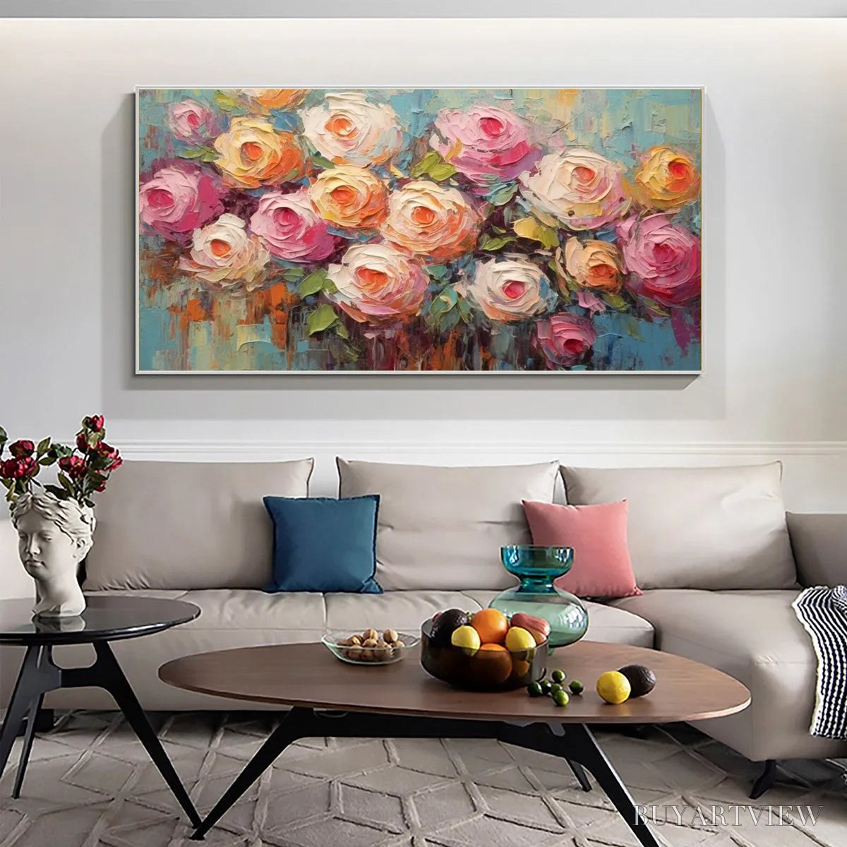 ARTOVITAS Blooming Bouquet Rhapsody – Colorful Impasto Floral Rose Painting for Wall Decor - image 2