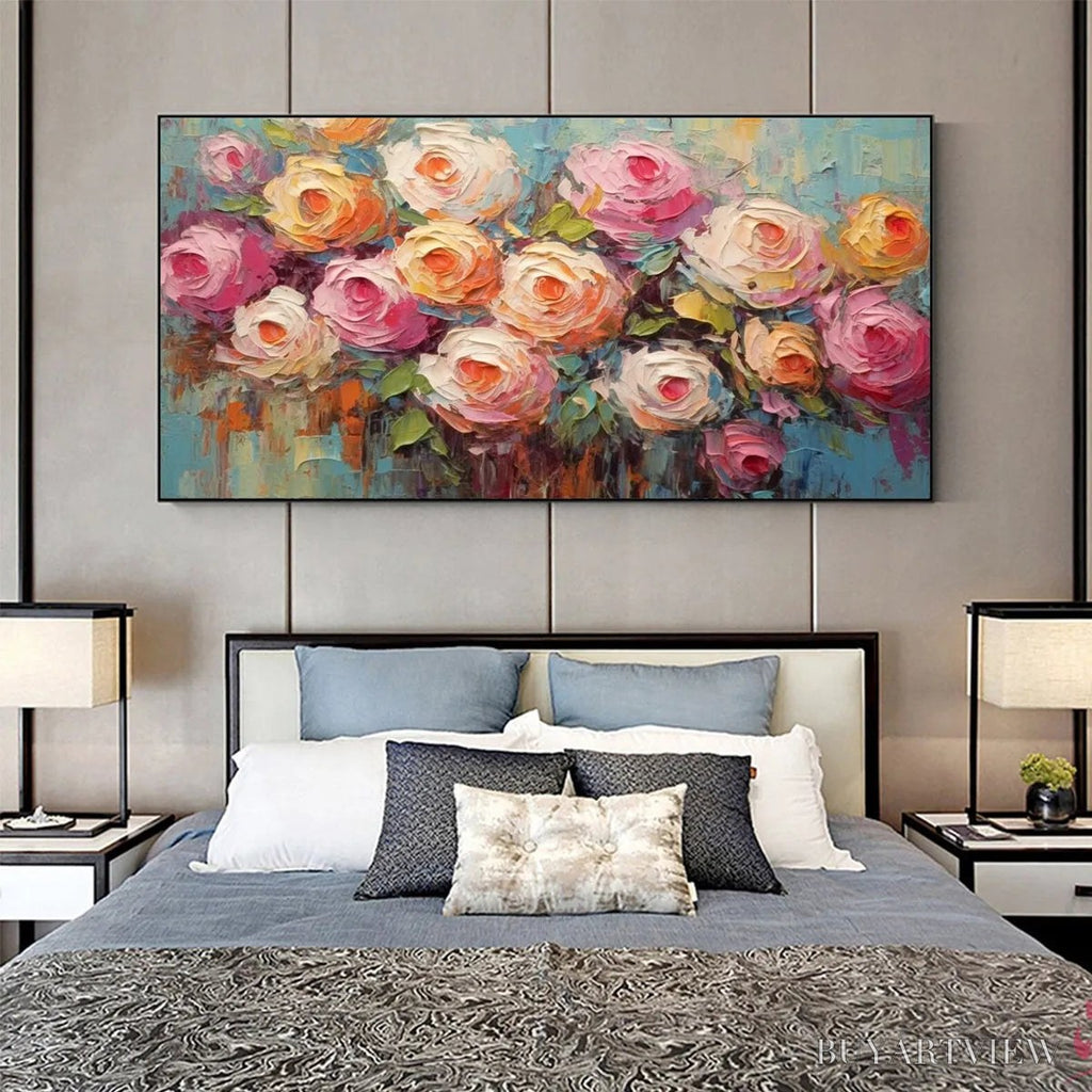 ARTOVITAS Blooming Bouquet Rhapsody – Colorful Impasto Floral Rose Painting for Wall Decor - image 3