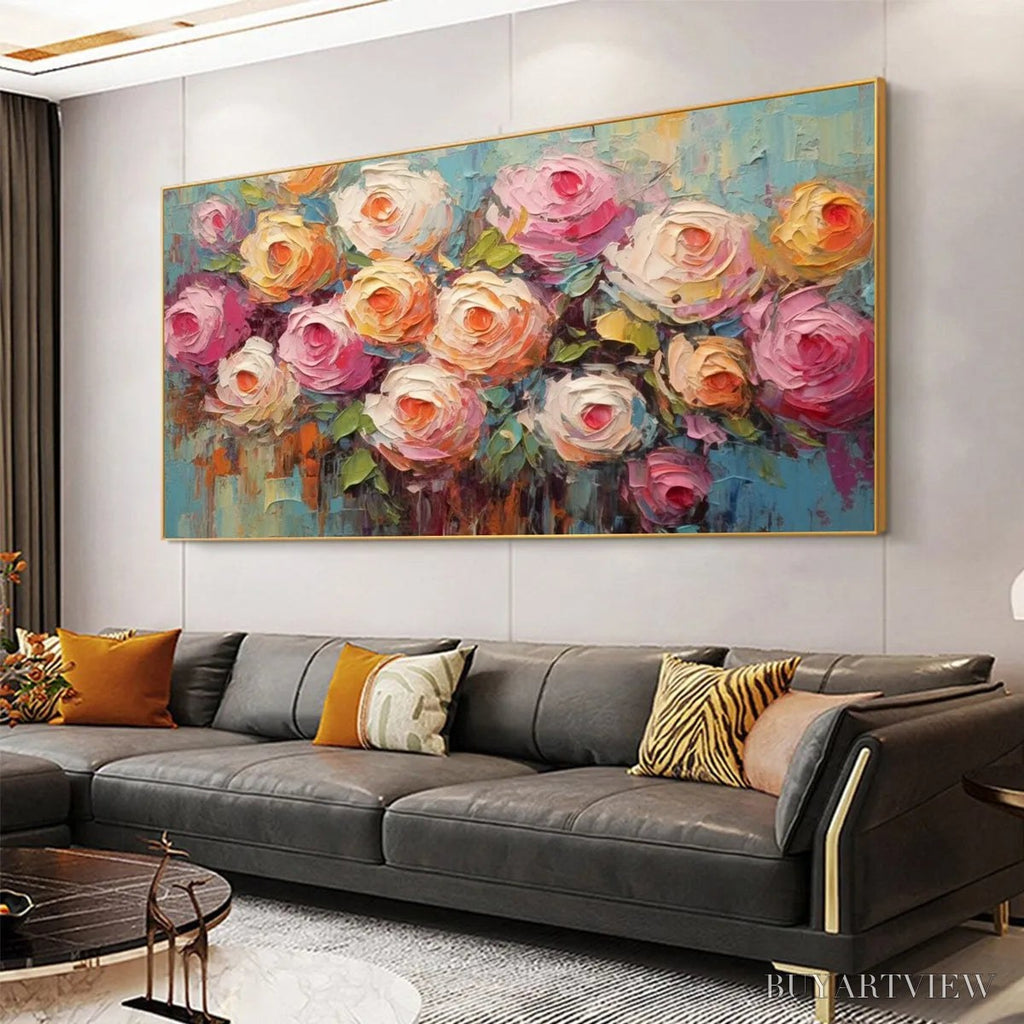 ARTOVITAS Blooming Bouquet Rhapsody – Colorful Impasto Floral Rose Painting for Wall Decor - image 5