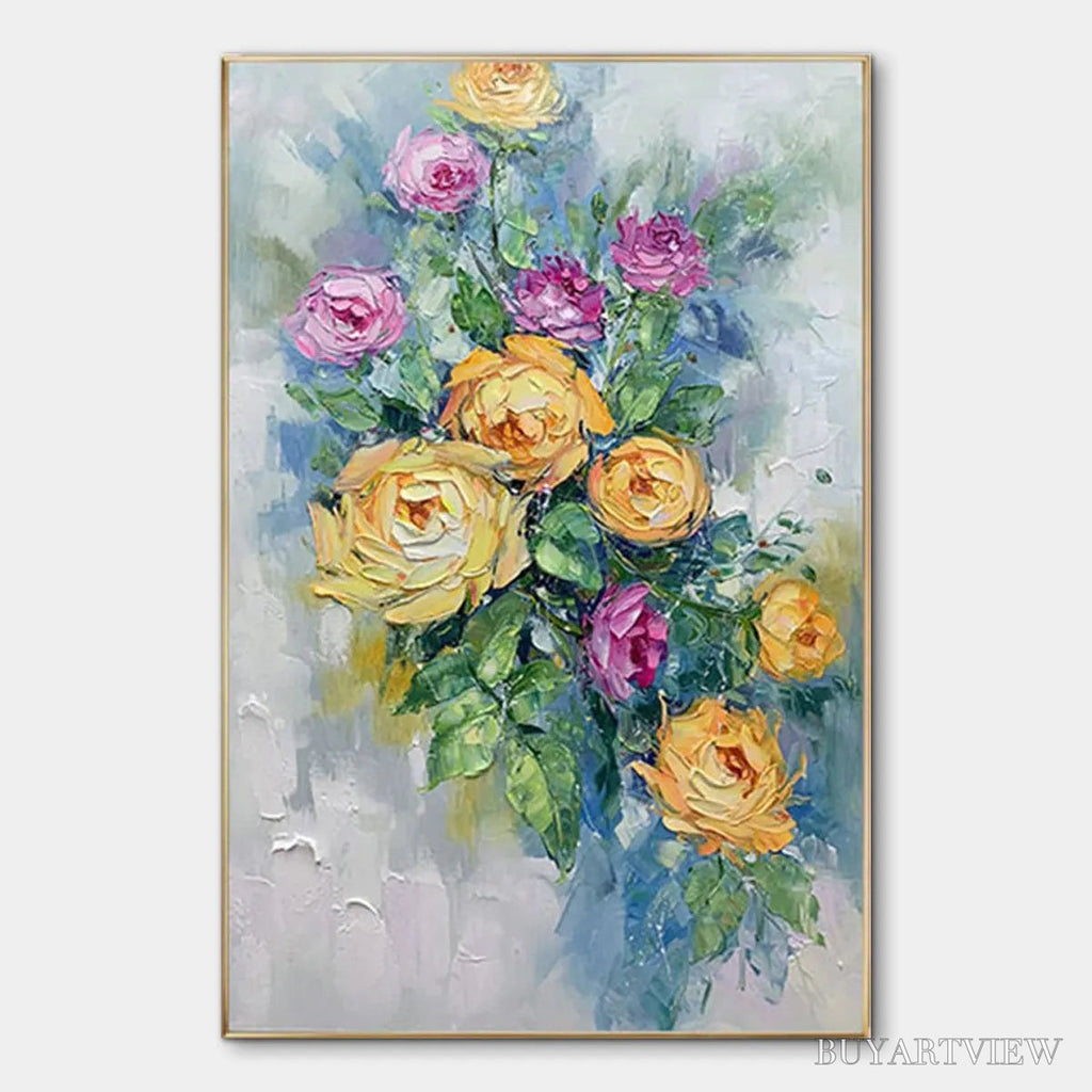 ARTOVITAS Golden Hour Roses – Vertical Textured Floral Oil Painting on Canvas - image 1