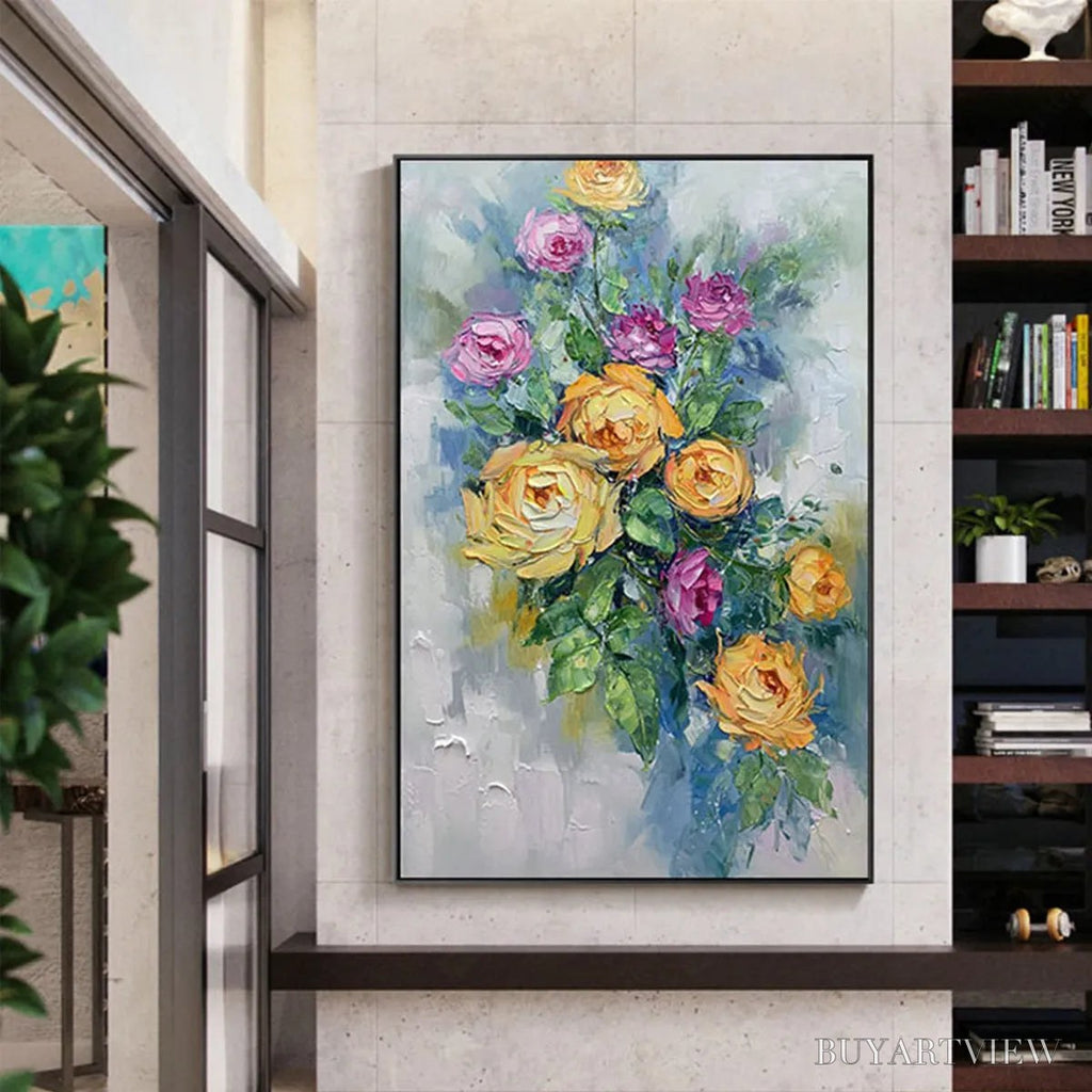 ARTOVITAS Golden Hour Roses – Vertical Textured Floral Oil Painting on Canvas - image 2