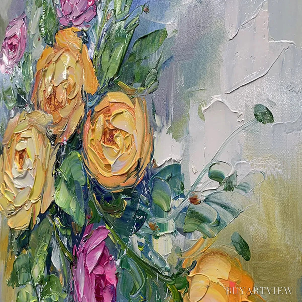 ARTOVITAS Golden Hour Roses – Vertical Textured Floral Oil Painting on Canvas - image 3